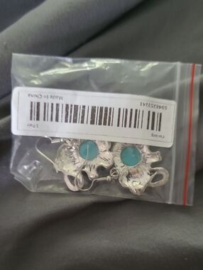Silver Floral Drop Earrings with Turquoise Accent - Women Jewelry